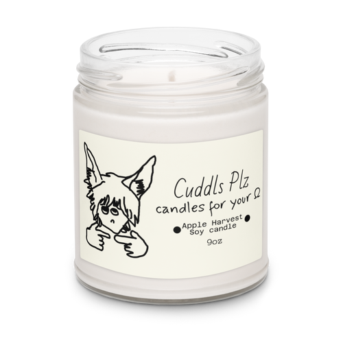 Candle in a glass jar with a label featuring a cartoon character
