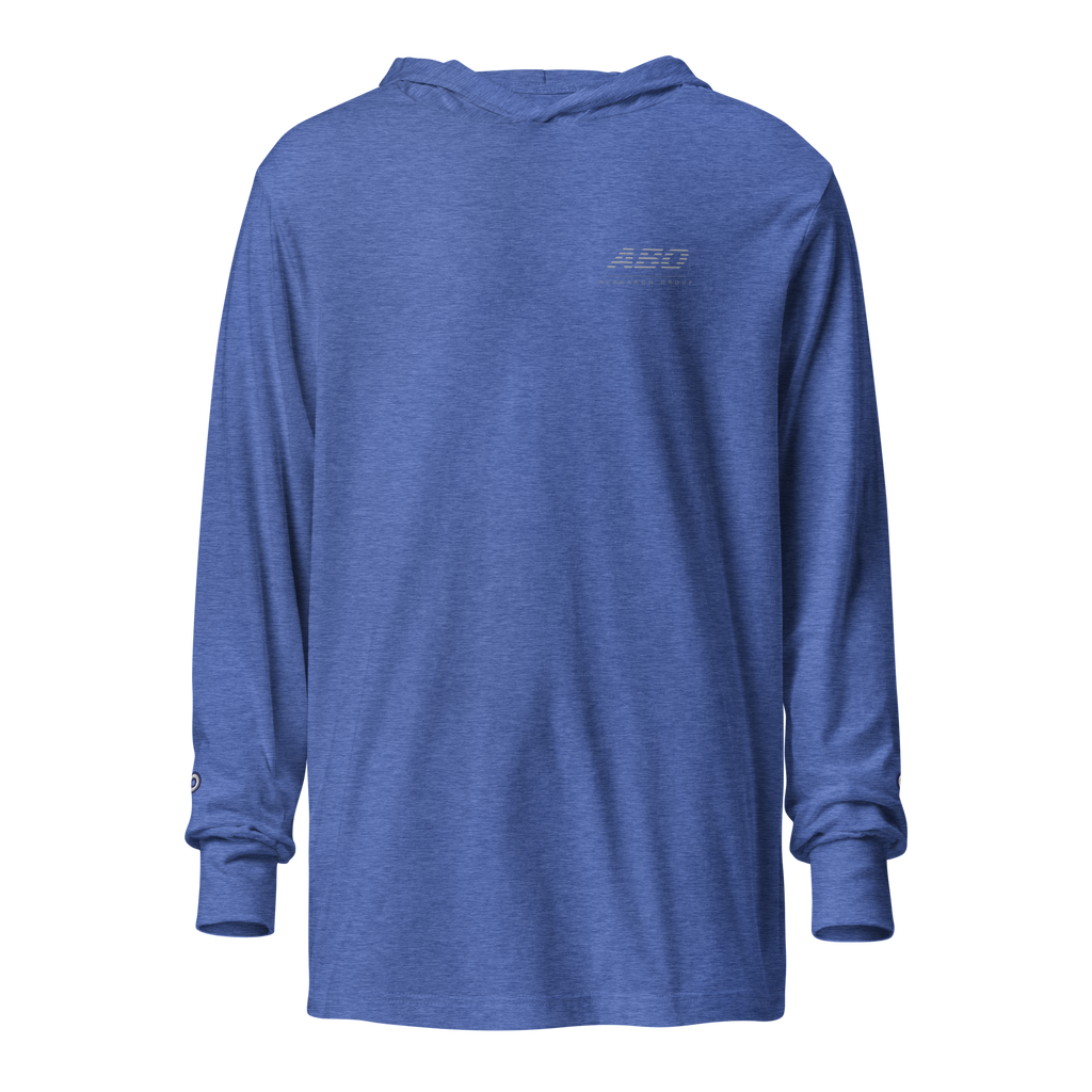 Baseline Layers hooded long-sleeve tee in heather true royal — alternate view