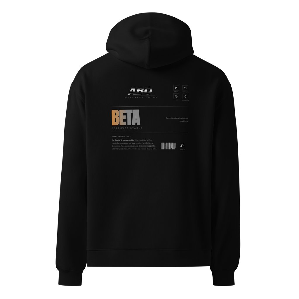 Standard Issue Comfort Top in black, rear view — ABO classification panel reading BETA, Certified Stable